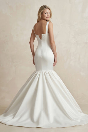 Square Neck Mermaid Satin Wedding Dress in White - KissProm Wedding Dresses