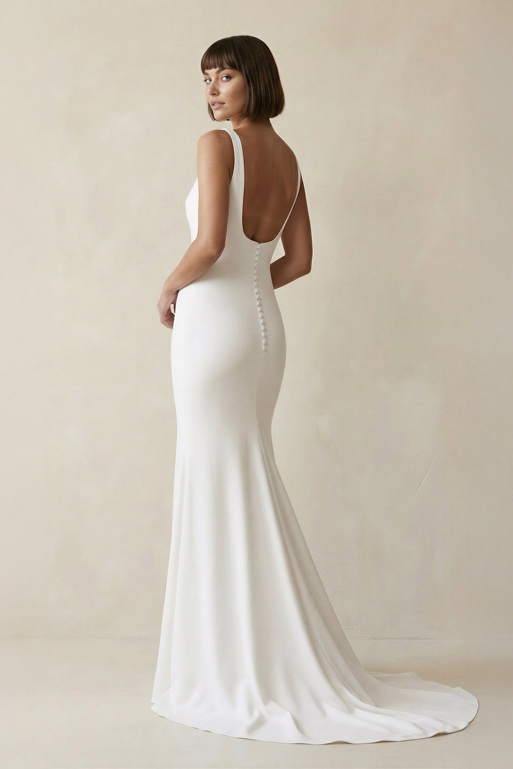 Miley | Long Square Neck Mermaid White Wedding Dress