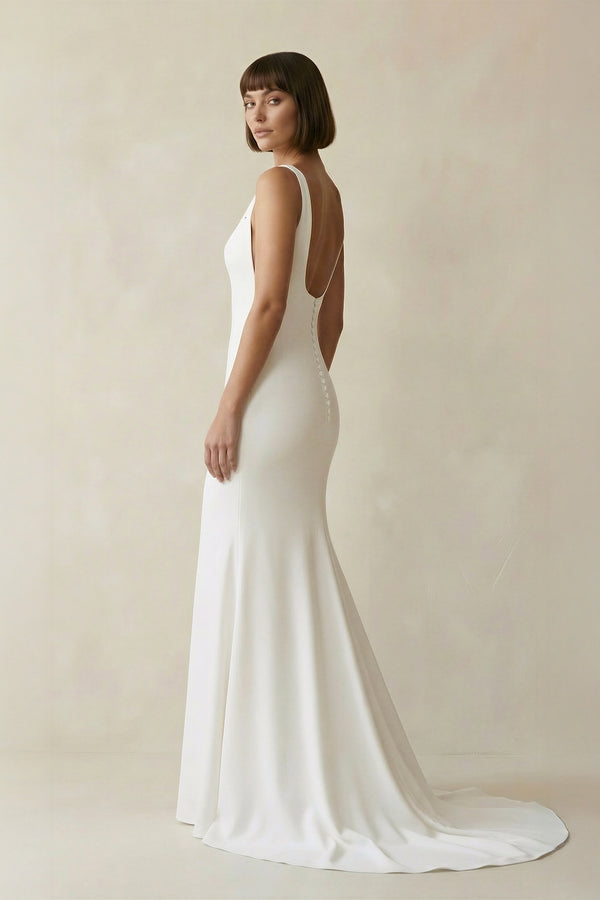 Miley | Long Square Neck Mermaid White Wedding Dress