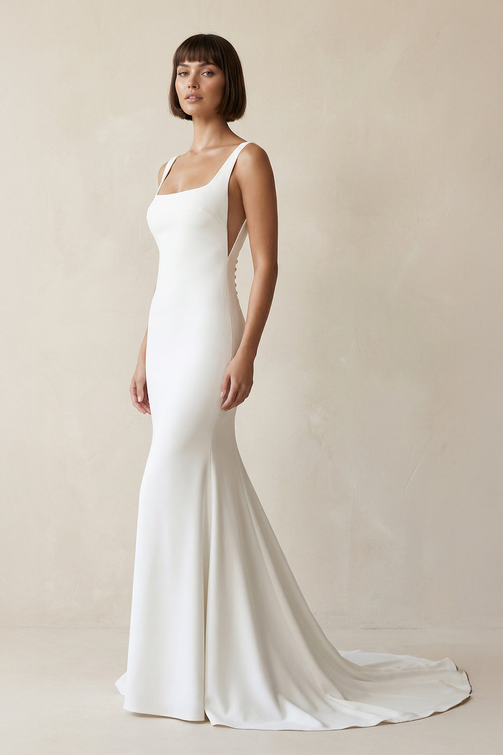 Miley | Long Square Neck Mermaid White Wedding Dress