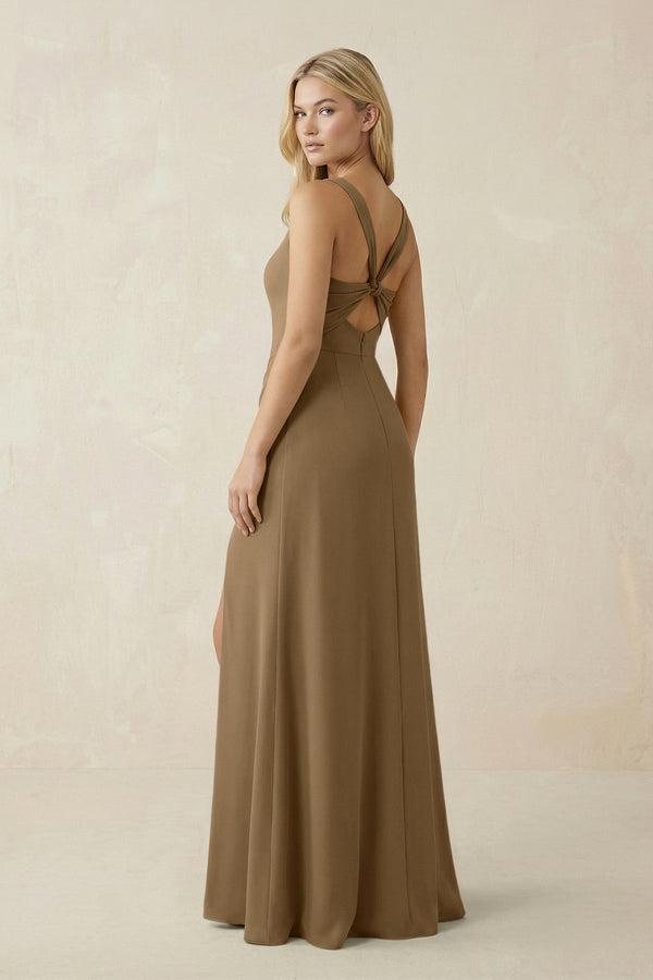 Square Neck Ruched Sheath Satin Bridesmaid Dress in Apple Cinnamon - KissProm Bridesmaid Dresses