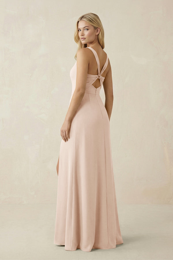 Square Neck Ruched Sheath Satin Bridesmaid Dress in Buttercream - KissProm Bridesmaid Dresses