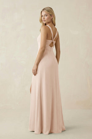 Square Neck Ruched Sheath Satin Bridesmaid Dress in Buttercream - KissProm Bridesmaid Dresses