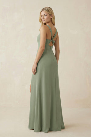 Square Neck Ruched Sheath Satin Bridesmaid Dress in Dove Gray - KissProm Bridesmaid Dresses