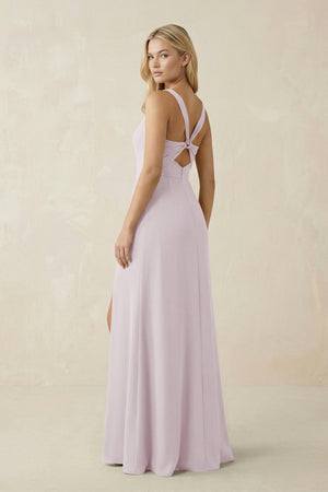 Square Neck Ruched Sheath Satin Bridesmaid Dress in Dusk - KissProm Bridesmaid Dresses
