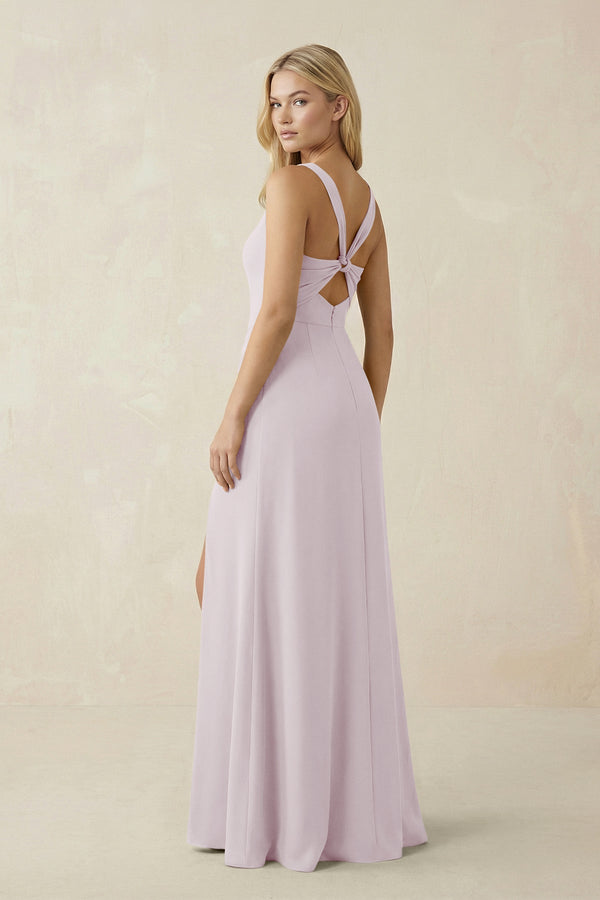 Square Neck Ruched Sheath Satin Bridesmaid Dress in Dusk - KissProm Bridesmaid Dresses