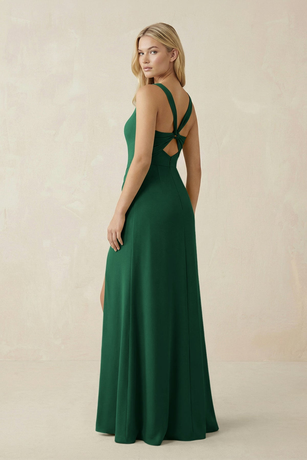 Square Neck Ruched Sheath Satin Bridesmaid Dress in Green - KissProm Bridesmaid Dresses