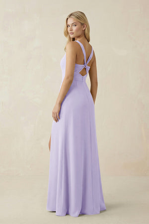 Square Neck Ruched Sheath Satin Bridesmaid Dress in Lavender - KissProm Bridesmaid Dresses