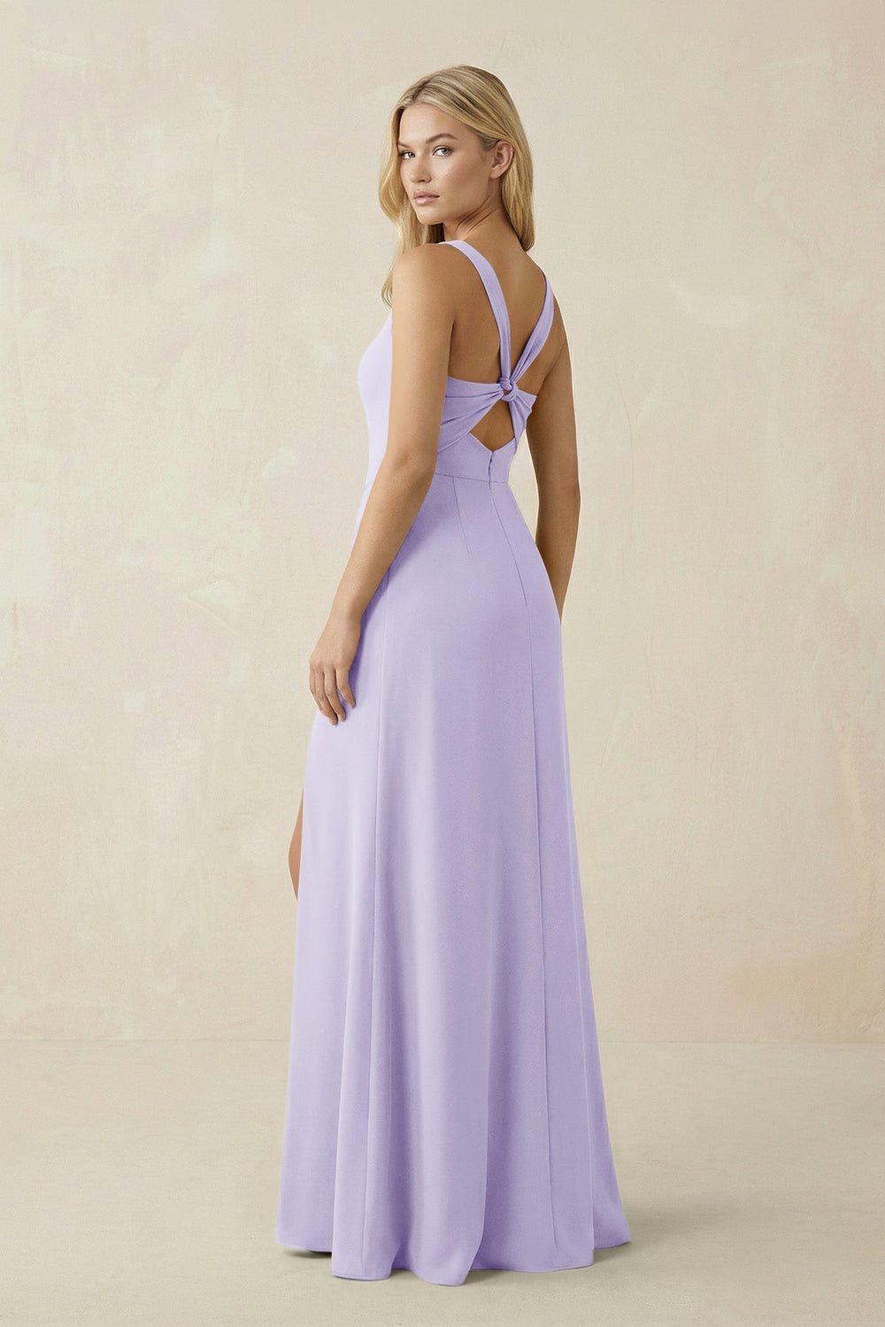 Square Neck Ruched Sheath Satin Bridesmaid Dress in Lavender - KissProm Bridesmaid Dresses