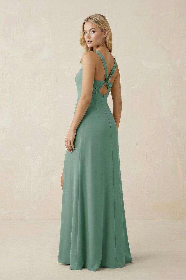 Square Neck Ruched Sheath Satin Bridesmaid Dress in Mint Green - KissProm Bridesmaid Dresses