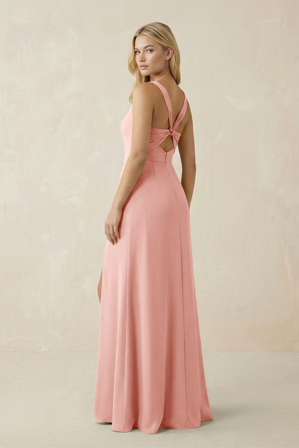 Square Neck Ruched Sheath Satin Bridesmaid Dress in Rose Petal - KissProm Bridesmaid Dresses