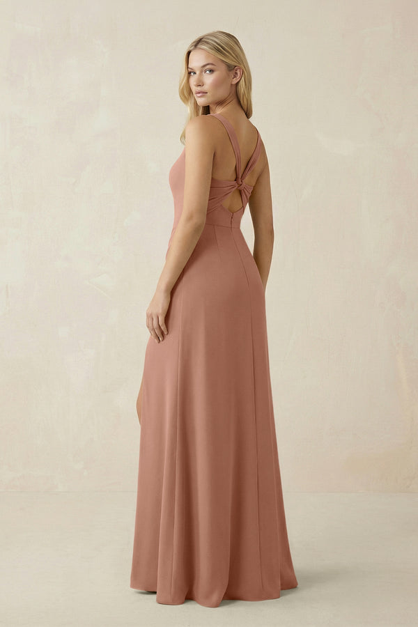 Square Neck Ruched Sheath Satin Bridesmaid Dress in Rosette - KissProm Bridesmaid Dresses
