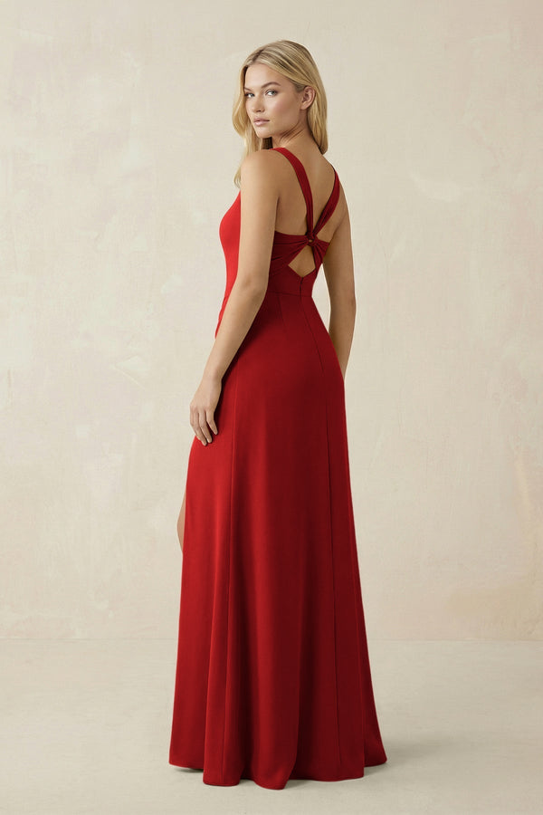 Square Neck Ruched Sheath Satin Bridesmaid Dress in Spice - KissProm Bridesmaid Dresses