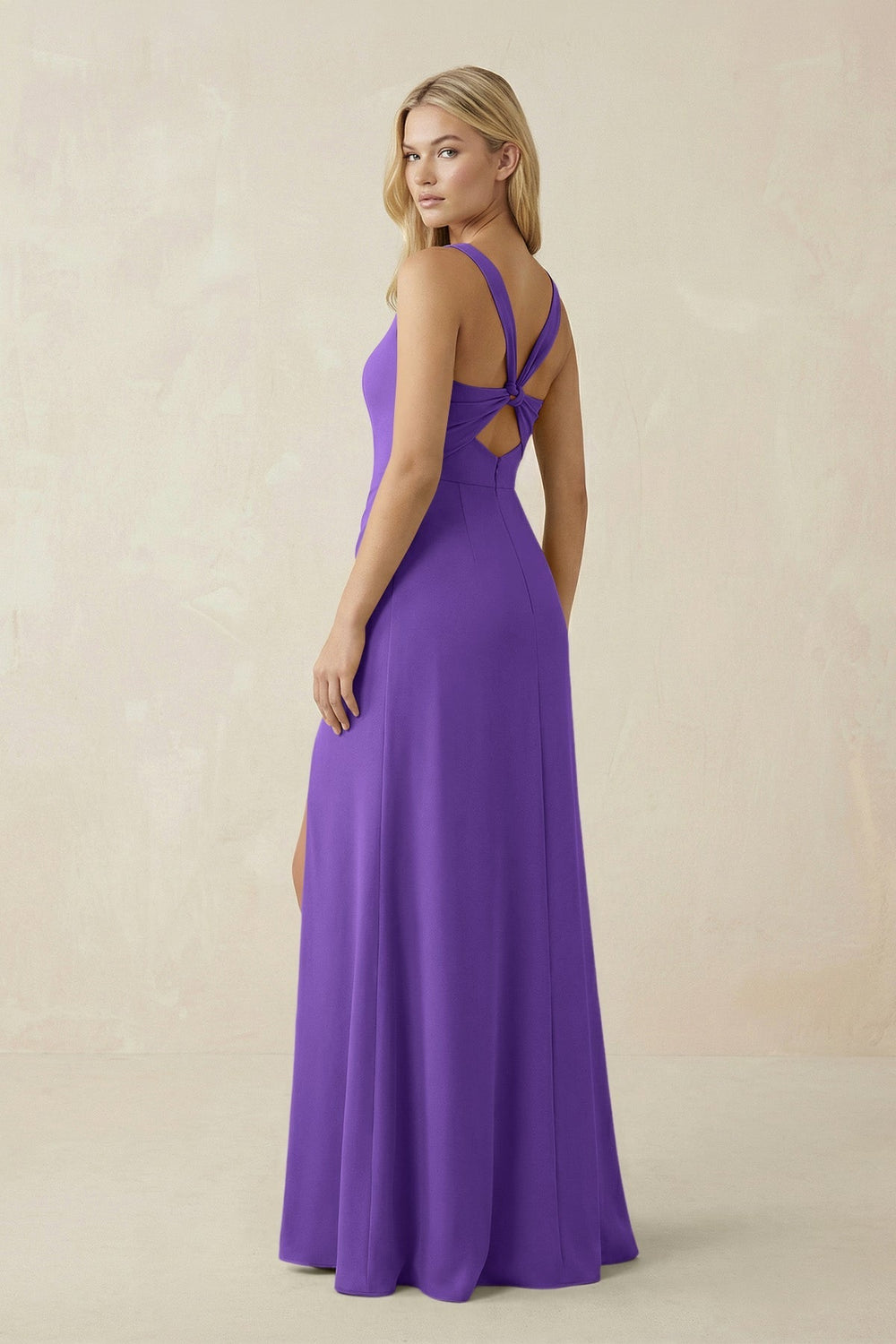 Square Neck Ruched Sheath Satin Bridesmaid Dress in Tahiti - KissProm Bridesmaid Dresses