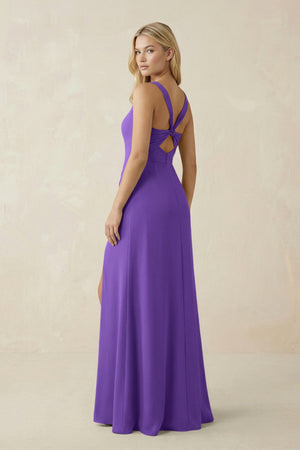 Square Neck Ruched Sheath Satin Bridesmaid Dress in Tahiti - KissProm Bridesmaid Dresses