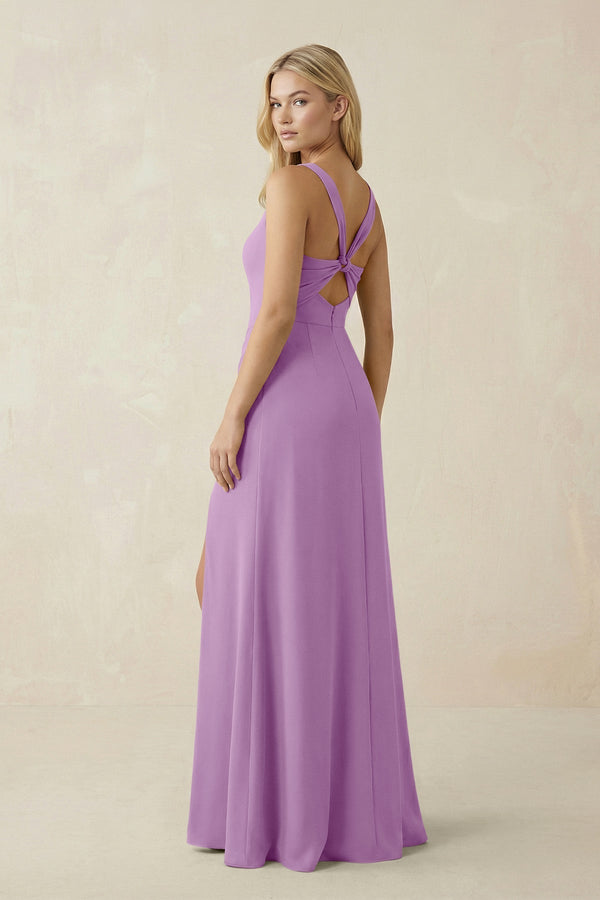 Square Neck Ruched Sheath Satin Bridesmaid Dress in Vintage Mauve - KissProm Bridesmaid Dresses