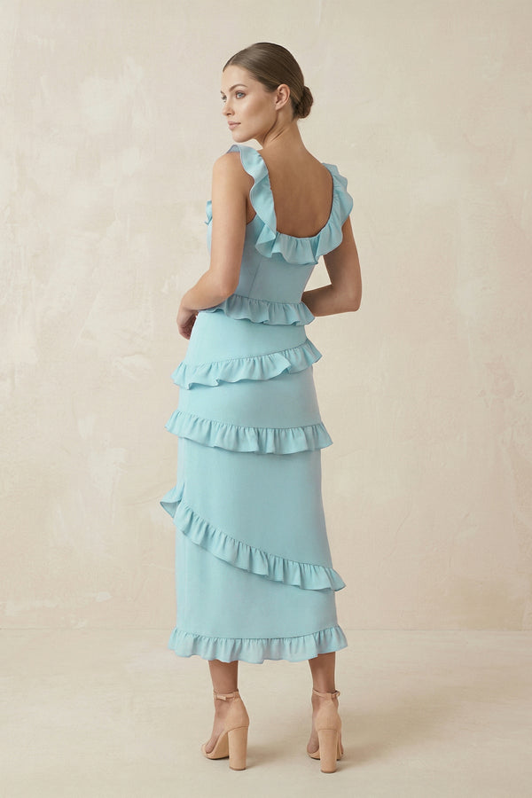 aqua drop waist dress Azure Sun Drop Waist Split Maxi Dress Sequin Aqua main image 0