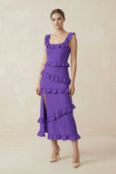 Square Neck Ruffled Sheath Satin Midi Bridesmaid Dress in Tahiti - KissProm Bridesmaid Dresses