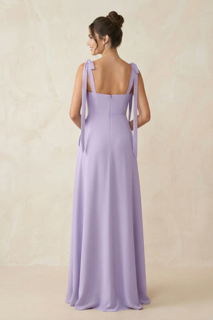 Square Neck Sheath Chiffon Bridesmaid Dress with Bow in Lavender - KissProm BRIDESMAID DRESSES