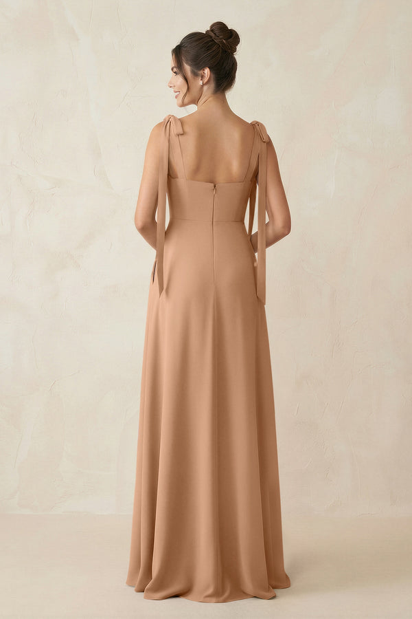 Square Neck Sheath Chiffon Bridesmaid Dress with Bow in Bronzer - KissProm Bridesmaid Dresses
