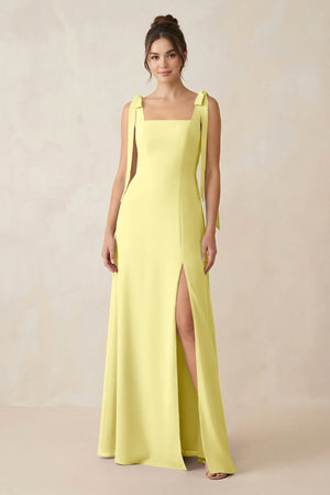 Square Neck Sheath Chiffon Bridesmaid Dress with Bow in Buttercup - KissProm Bridesmaid Dresses