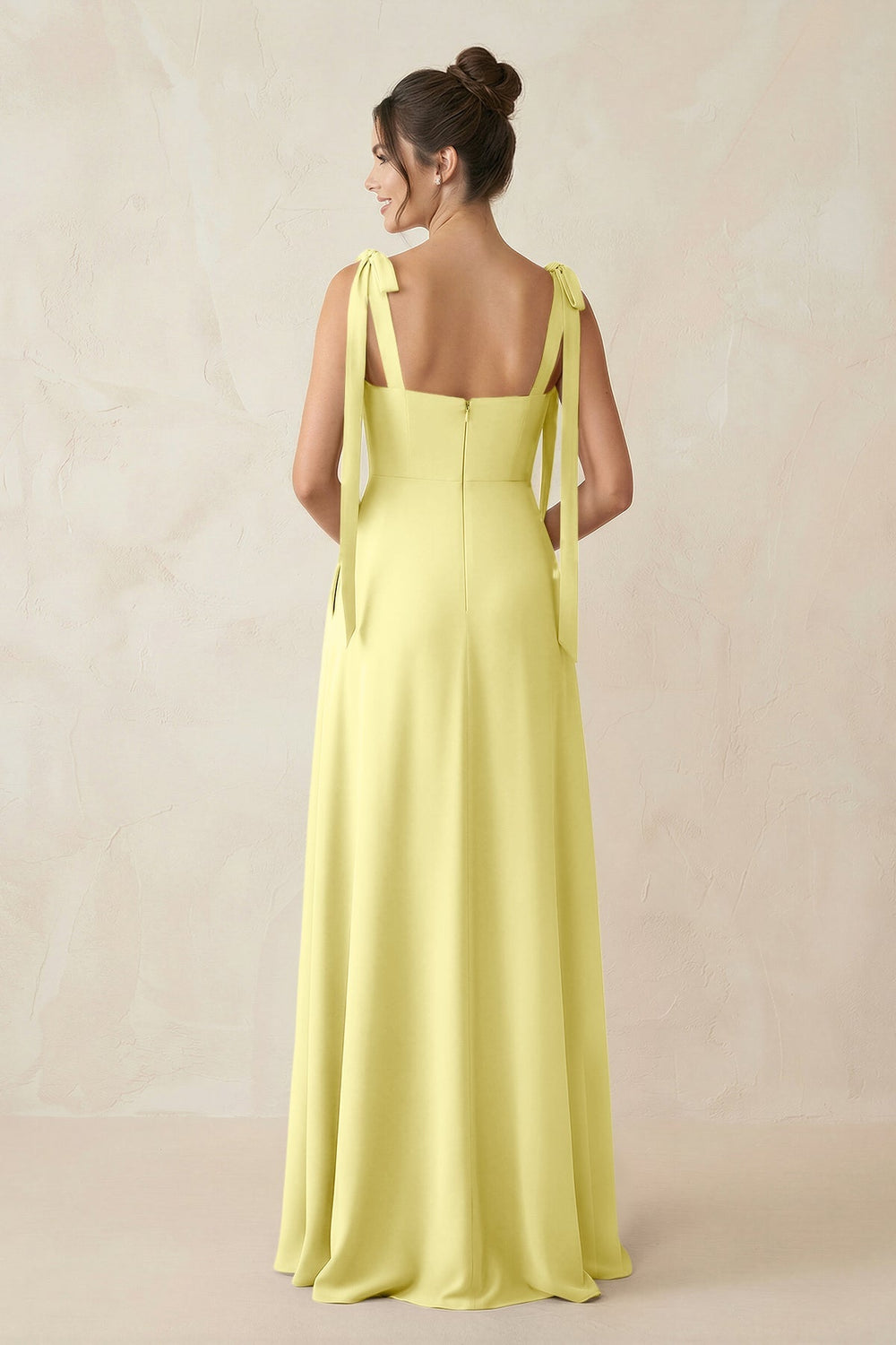 Square Neck Sheath Chiffon Bridesmaid Dress with Bow in Buttercup - KissProm Bridesmaid Dresses