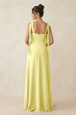 Square Neck Sheath Chiffon Bridesmaid Dress with Bow in Buttercup - KissProm Bridesmaid Dresses