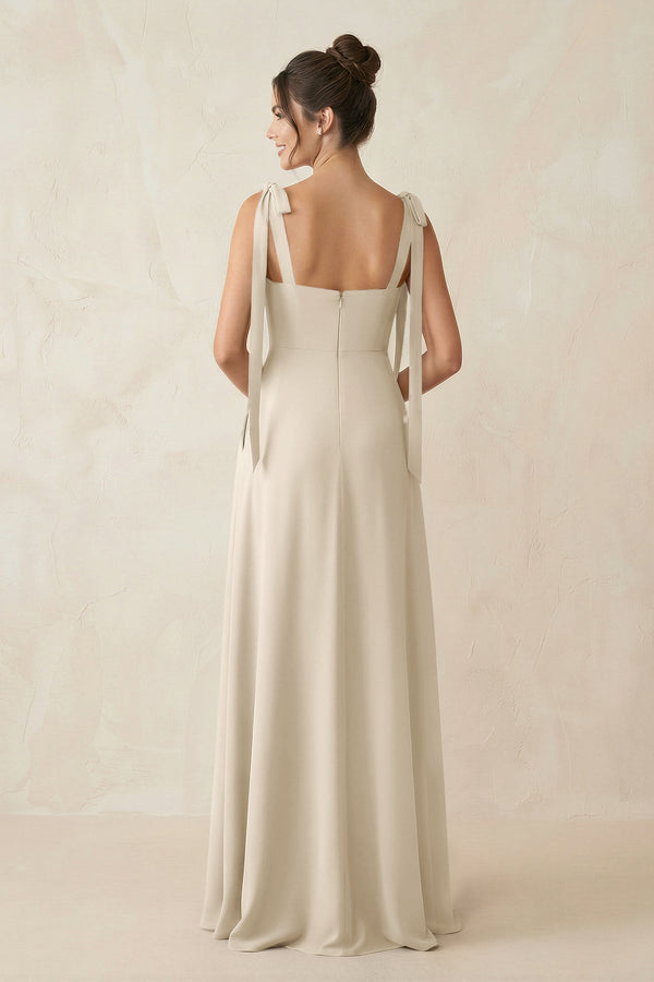 Square Neck Sheath Chiffon Bridesmaid Dress with Bow in Champagne - KissProm Bridesmaid Dresses