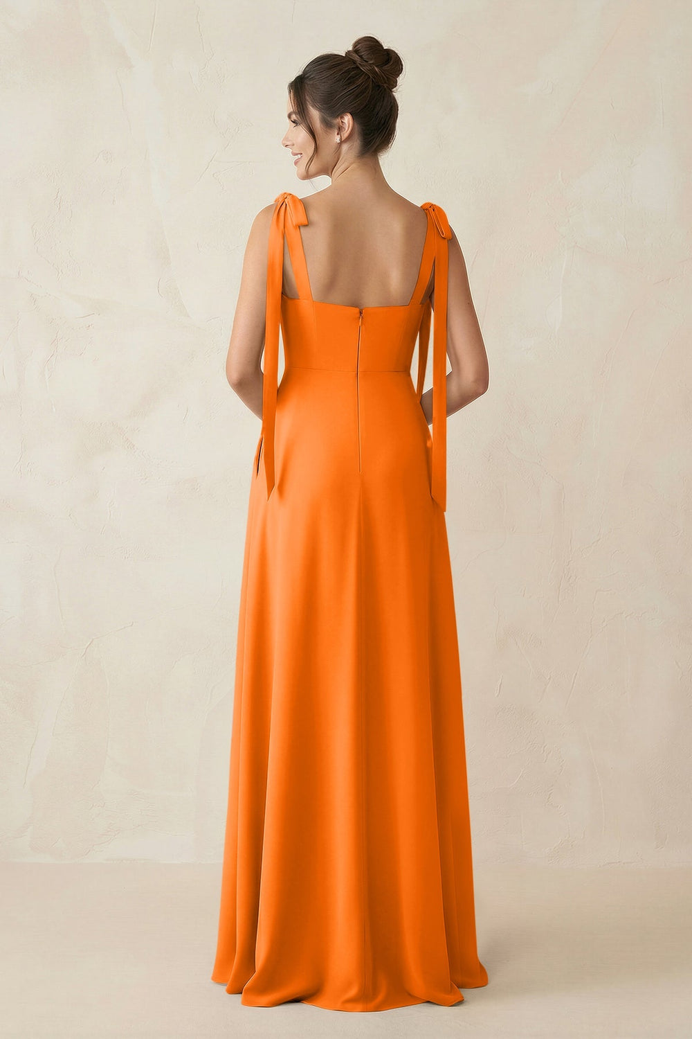 Square Neck Sheath Chiffon Bridesmaid Dress with Bow in Cinnamon - KissProm Bridesmaid Dresses