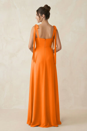 Square Neck Sheath Chiffon Bridesmaid Dress with Bow in Cinnamon - KissProm Bridesmaid Dresses