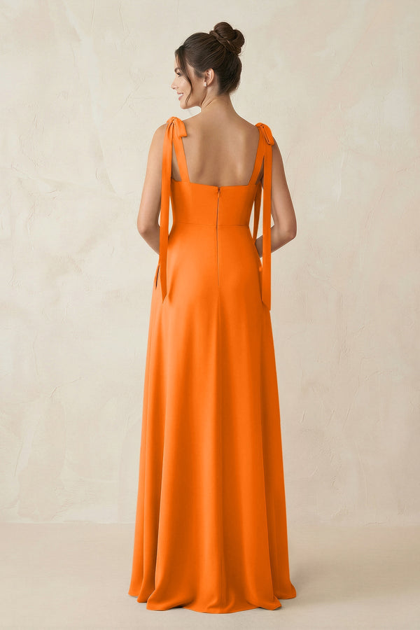 Square Neck Sheath Chiffon Bridesmaid Dress with Bow in Cinnamon - KissProm Bridesmaid Dresses