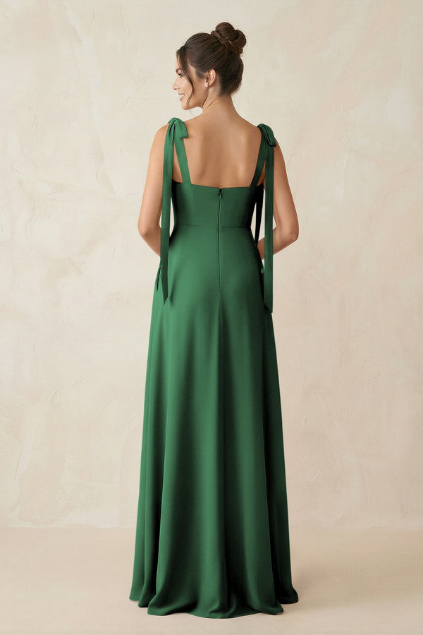 Square Neck Sheath Chiffon Bridesmaid Dress with Bow in Dark Green - KissProm Bridesmaid Dresses