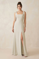 Square Neck Sheath Chiffon Bridesmaid Dress with Bow in Dove Gray - KissProm Bridesmaid Dresses