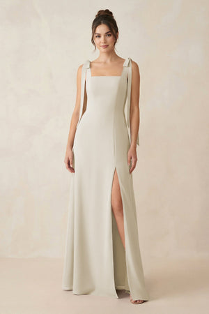 Square Neck Sheath Chiffon Bridesmaid Dress with Bow in Dove Gray - KissProm Bridesmaid Dresses