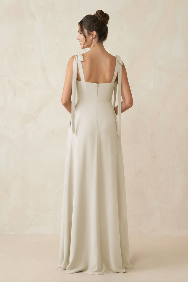 Square Neck Sheath Chiffon Bridesmaid Dress with Bow in Dove Gray - KissProm Bridesmaid Dresses