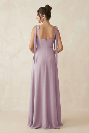 Square Neck Sheath Chiffon Bridesmaid Dress with Bow in Dusk - KissProm Bridesmaid Dresses