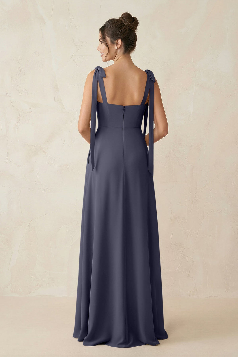 Square Neck Sheath Chiffon Bridesmaid Dress with Bow in Dusk Blue - KissProm Bridesmaid Dresses