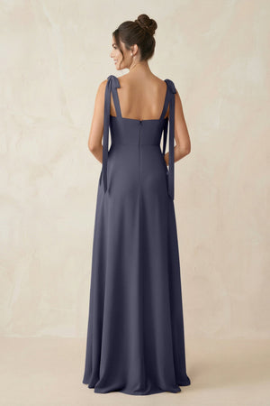 Square Neck Sheath Chiffon Bridesmaid Dress with Bow in Dusk Blue - KissProm Bridesmaid Dresses