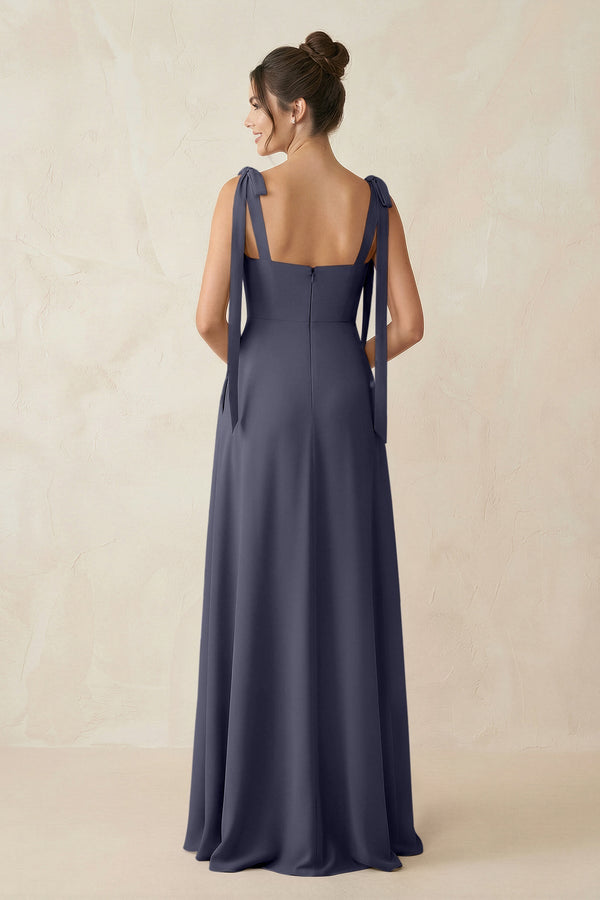 Square Neck Sheath Chiffon Bridesmaid Dress with Bow in Dusk Blue - KissProm Bridesmaid Dresses