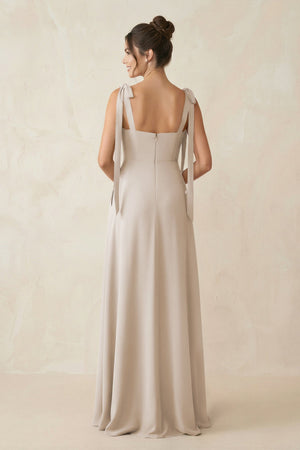 Square Neck Sheath Chiffon Bridesmaid Dress with Bow in Frost - KissProm Bridesmaid Dresses