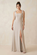 Square Neck Sheath Chiffon Bridesmaid Dress with Bow in Frost - KissProm Bridesmaid Dresses