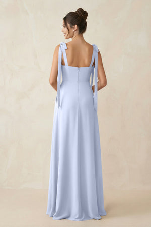 Square Neck Sheath Chiffon Bridesmaid Dress with Bow in Ice - KissProm Bridesmaid Dresses