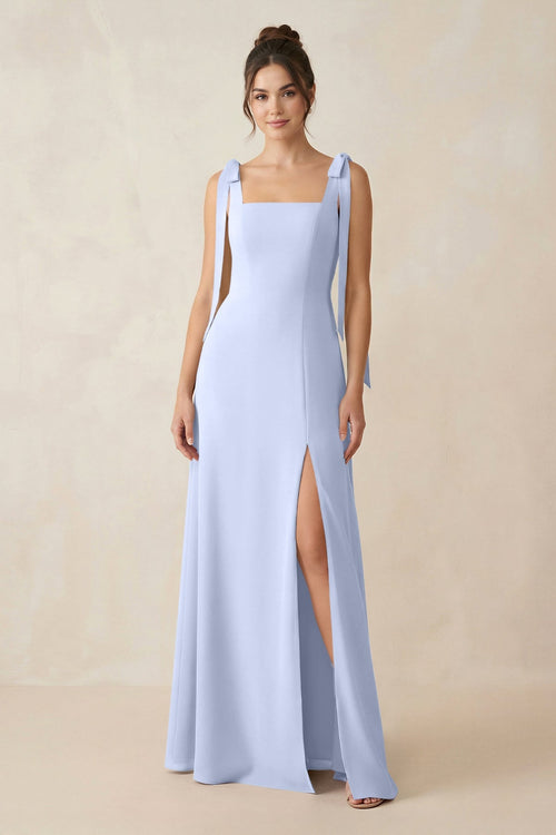 KissProm | Bridesmaid Dress with Square Neck and Bow in Ice KissProm | Bridesmaid Dress with Square Neck and Bow in Ice