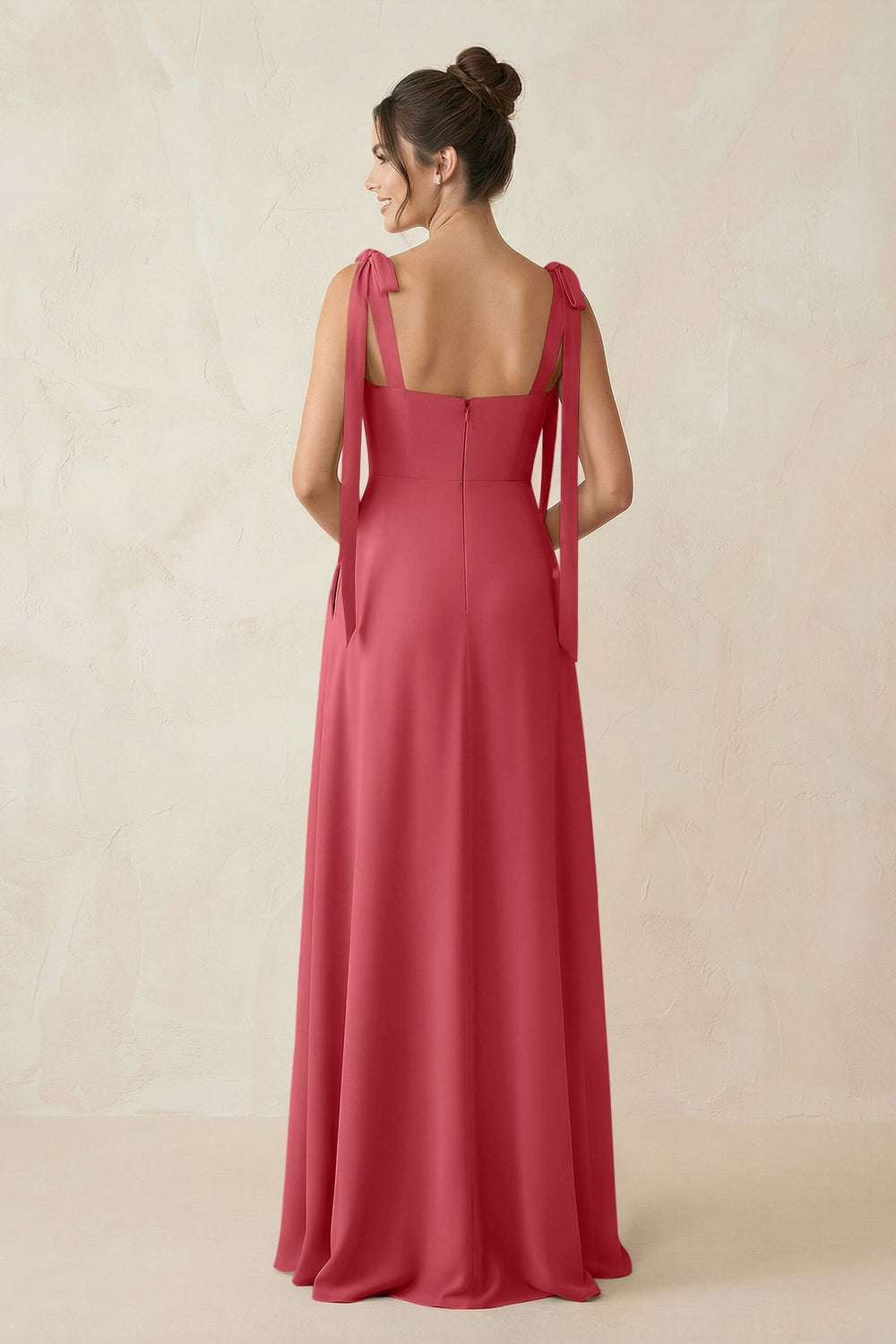 Square Neck Sheath Chiffon Bridesmaid Dress with Bow in Merlot - KissProm Bridesmaid Dresses