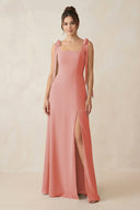 Square Neck Sheath Chiffon Bridesmaid Dress with Bow in Mulberry - KissProm Bridesmaid Dresses