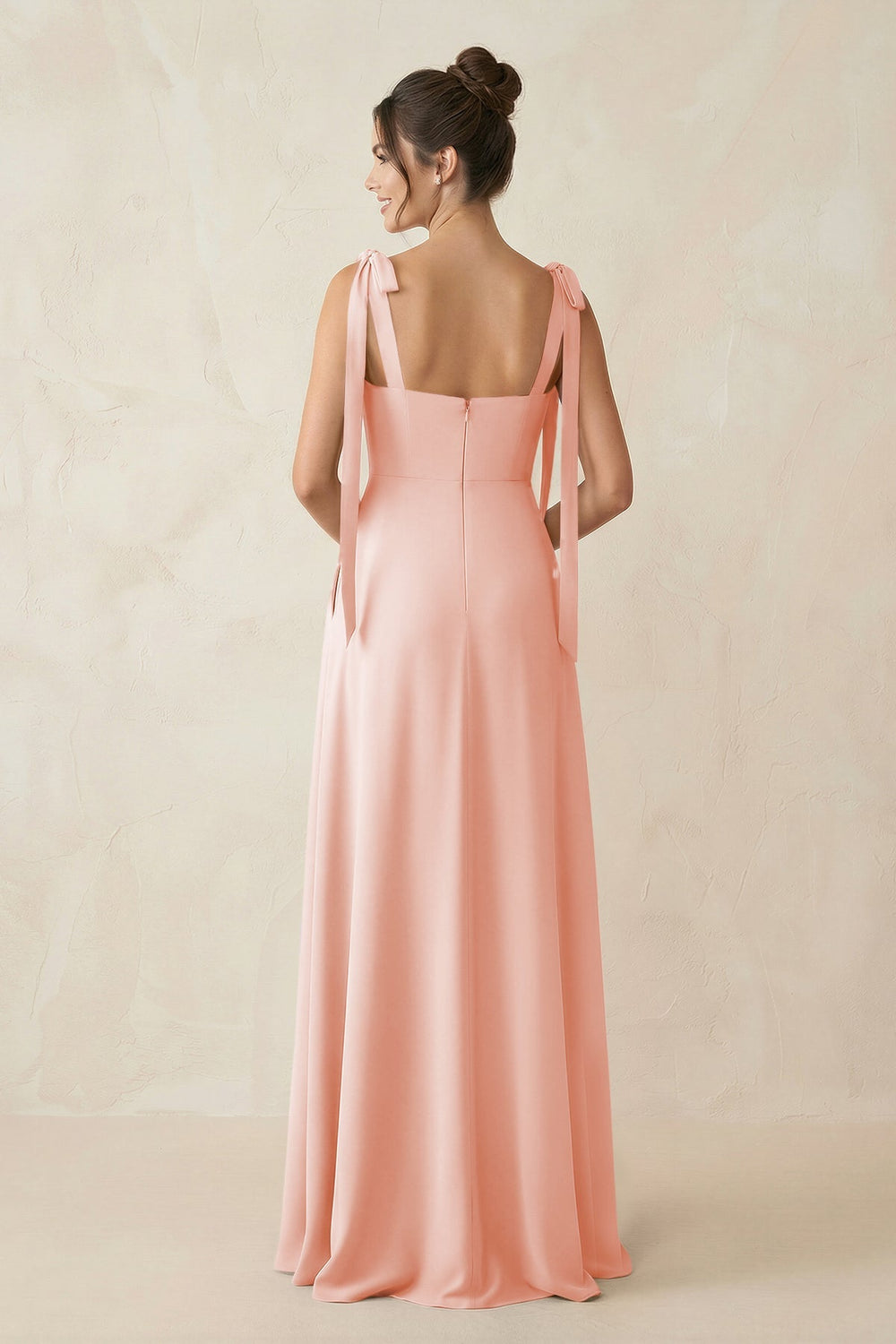 Square Neck Sheath Chiffon Bridesmaid Dress with Bow in Rose Petal - KissProm Bridesmaid Dresses