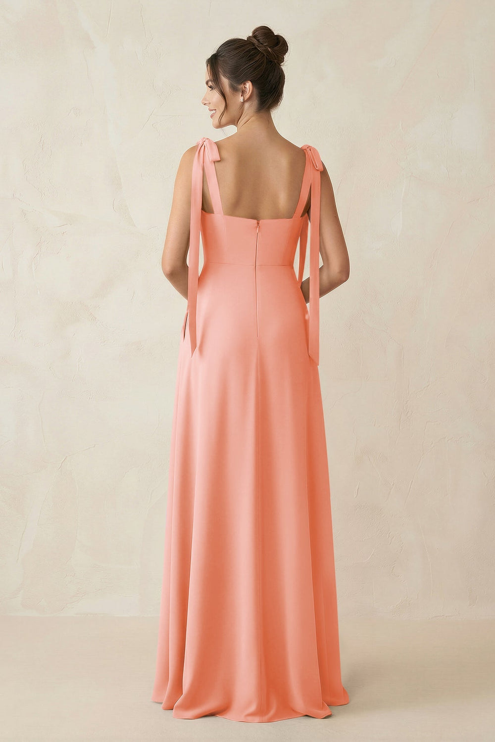 Square Neck Sheath Chiffon Bridesmaid Dress with Bow in Rosette - KissProm Bridesmaid Dresses