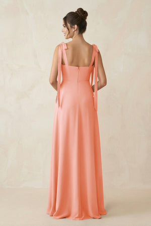Square Neck Sheath Chiffon Bridesmaid Dress with Bow in Rosette - KissProm Bridesmaid Dresses