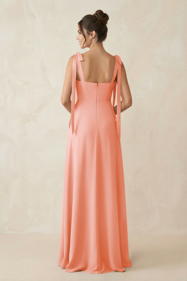 Square Neck Sheath Chiffon Bridesmaid Dress with Bow in Rosette - KissProm Bridesmaid Dresses