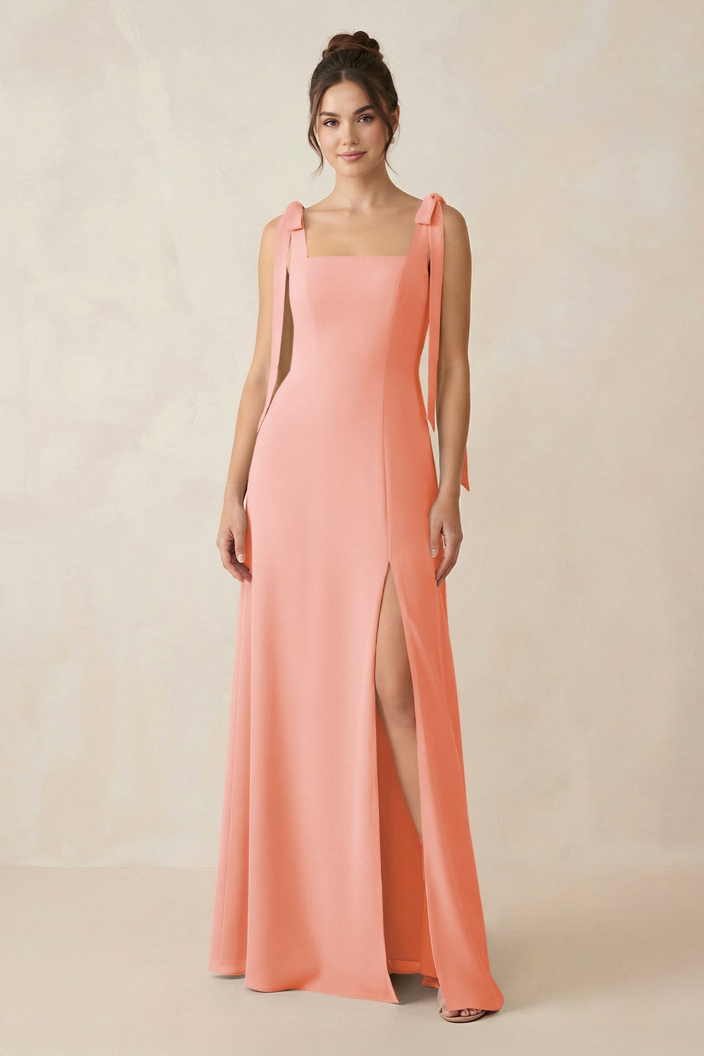 Square Neck Sheath Chiffon Bridesmaid Dress with Bow in Rosette - KissProm Bridesmaid Dresses